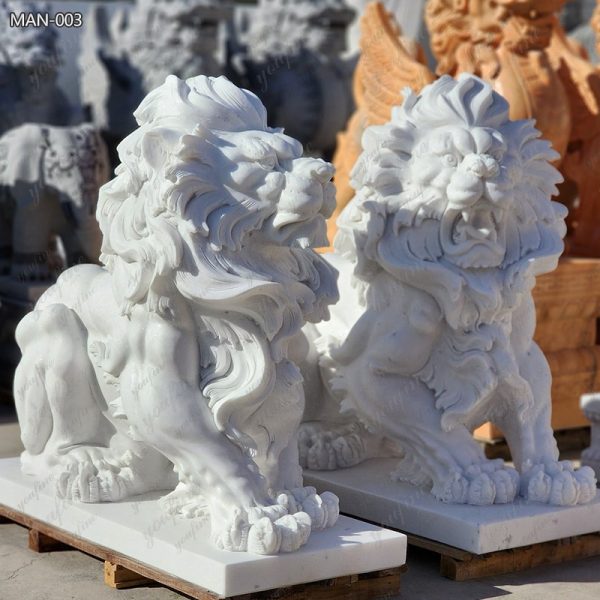 Hand Carved Natural Marble Lion Statue for Sale