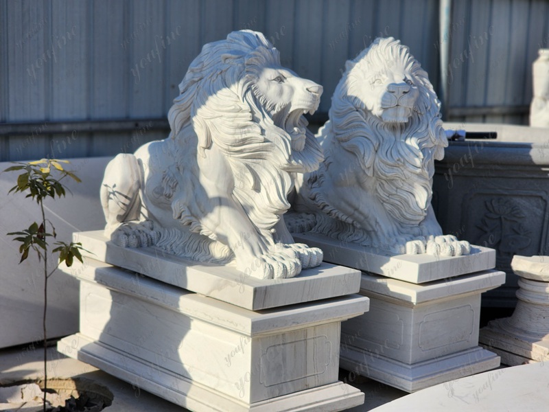 Hand Carved Natural Marble Lion Statue for Sale