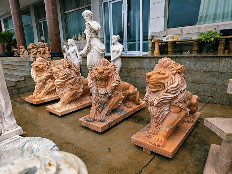 Hand Carved Natural Marble Lion Statue for Sale