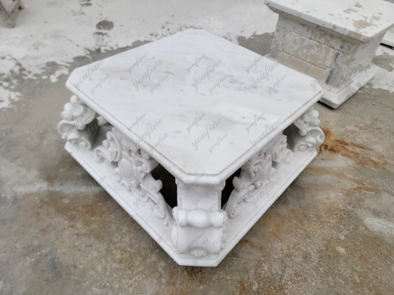 Hand-Carved Natural White Marble Center Table for Villa