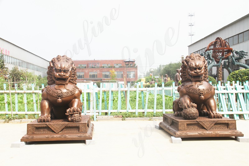 antique bronze foo dogs sculpture