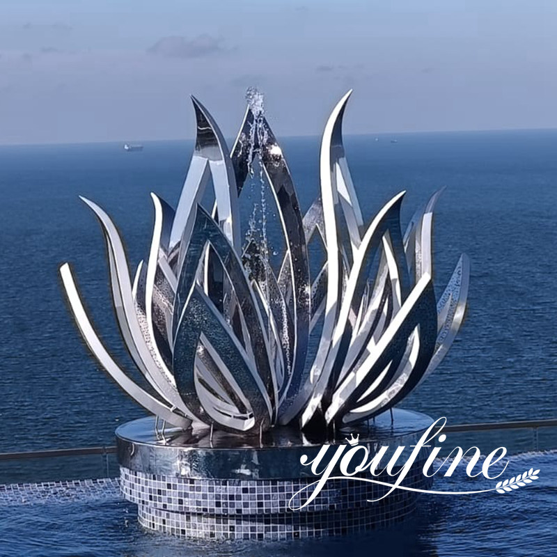 stainless steel loctus flower water feature sculpture