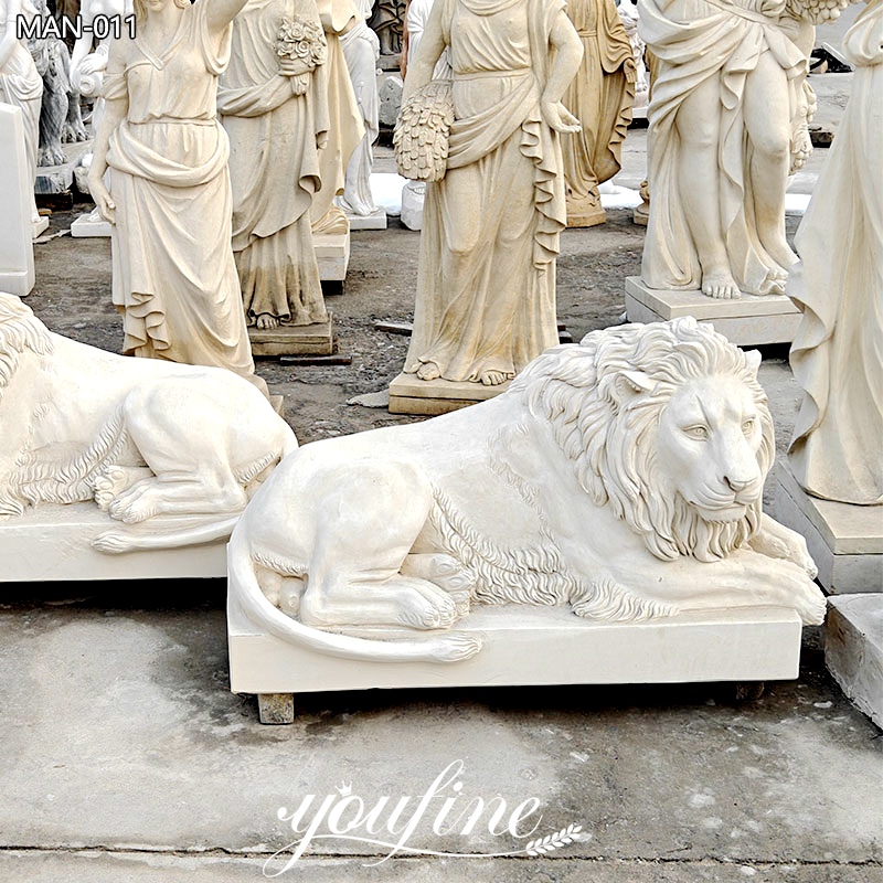 Hot Design Marble Lying Lion Statue in Pair Garden Decor