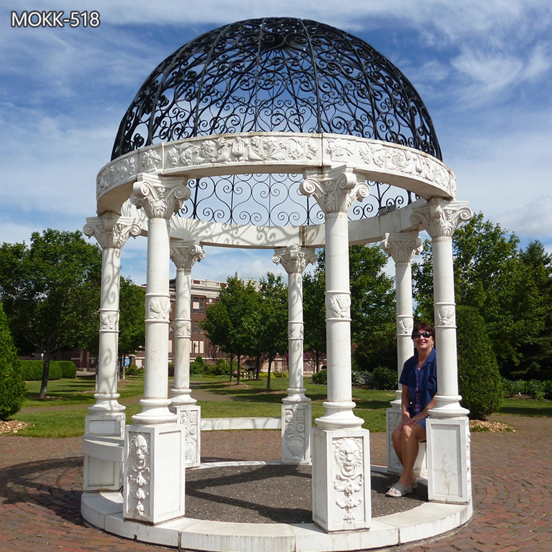 large Marble Round Gazebo with Iron Dome