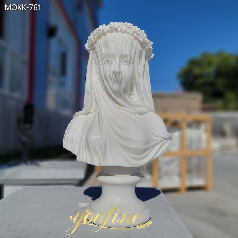 Natural White Marble Veiled Lady Bust Sculpture for Sale MOKK-761