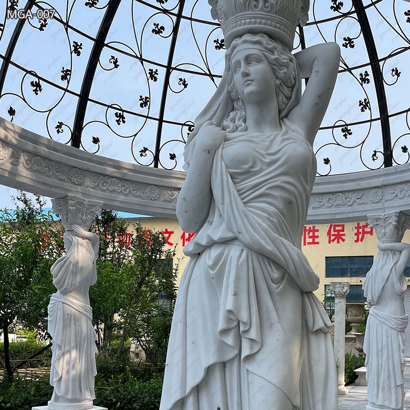 Customized Round Marble Gazebo With Carved Maidens