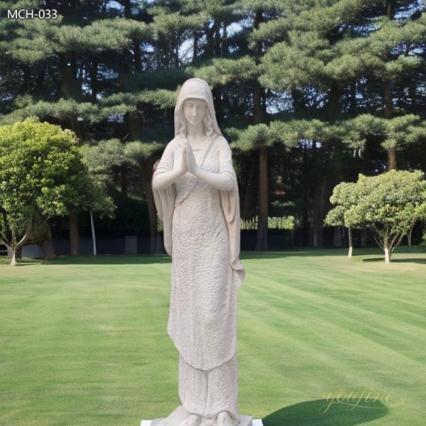 Tall Thin Marble Statue of Mary for Church Garden