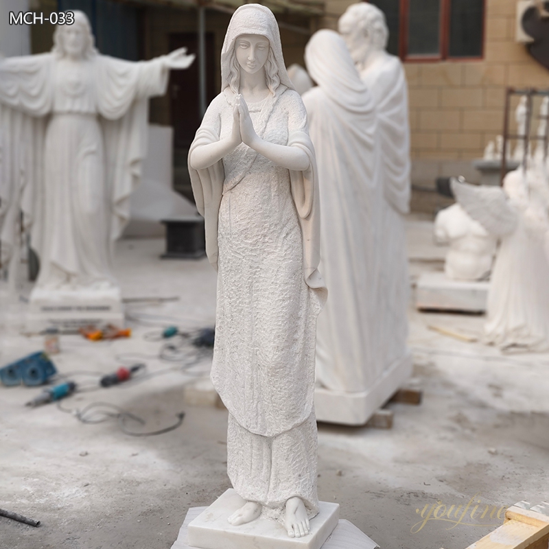 Tall Thin Marble Statue of Mary for Church Garden