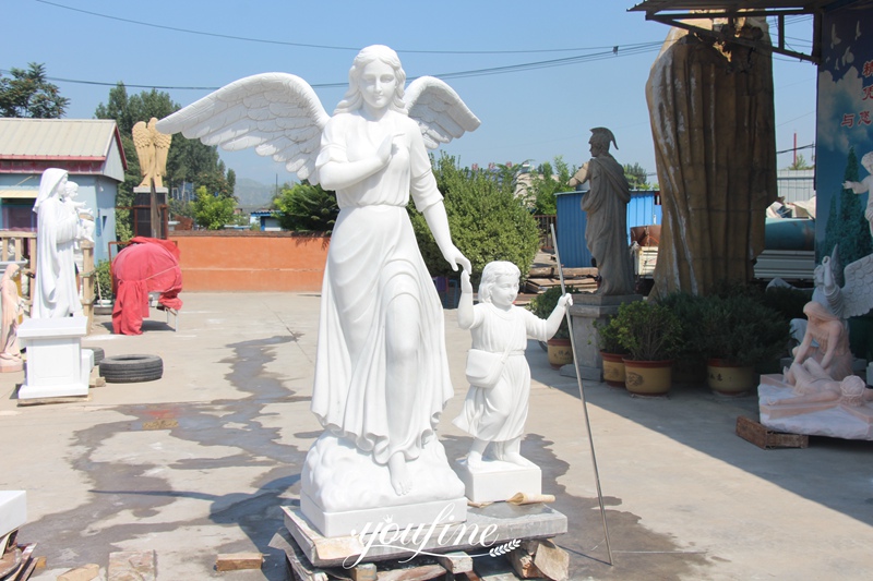 White Marble Angel Statue with a Little Girl 1