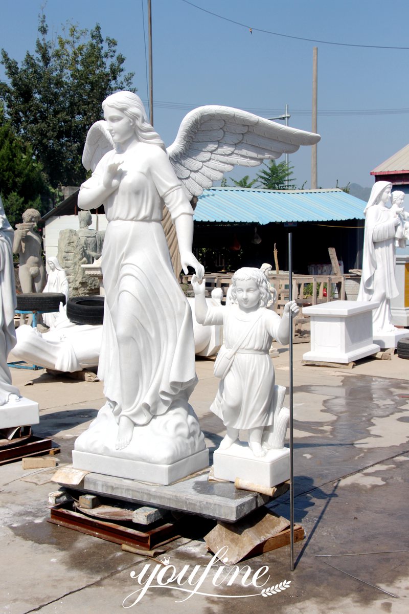 White Marble Angel Statue with a Little Girl 3