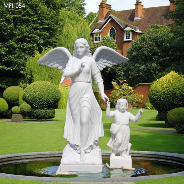 White-Marble-Angel-Statue-with-a-Little-Girl-on-Sale