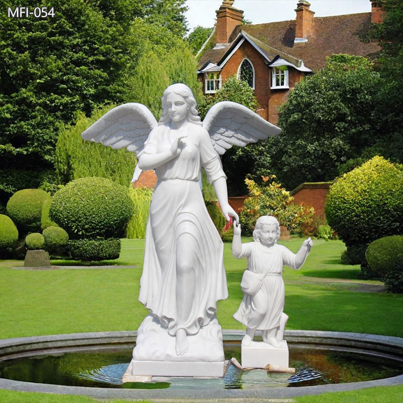 White-Marble-Angel-Statue-with-a-Little-Girl-on-Sale