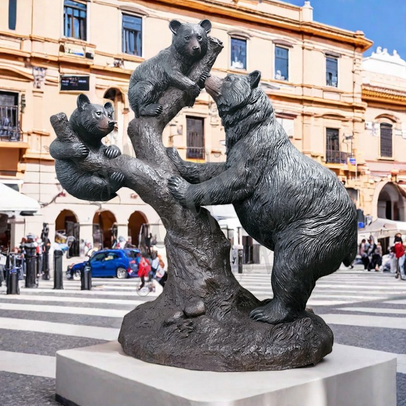 Bronze Wildlife Cantabric Brown Bear and Cubs Statue for Sale