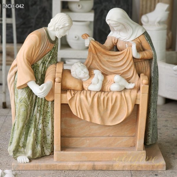 Hand Carved Natural Marble Holy Family Statue for Sale