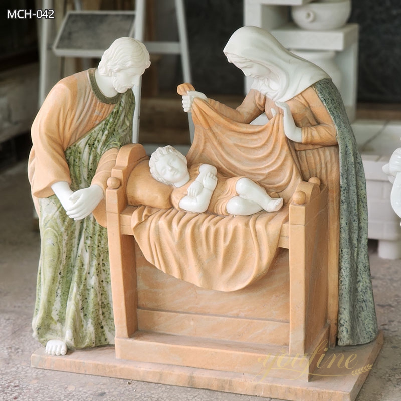 Hand Carved Natural Marble Holy Family Statue for Sale