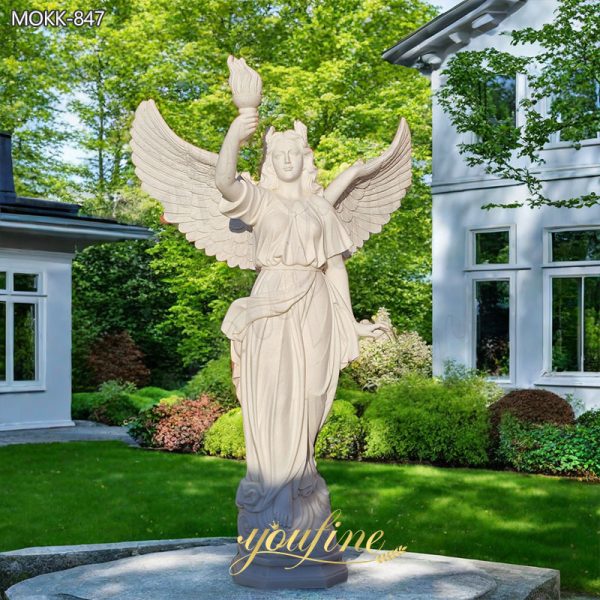 Life Size Marble Angel Holding Torch Statue for Sale MOKK-847