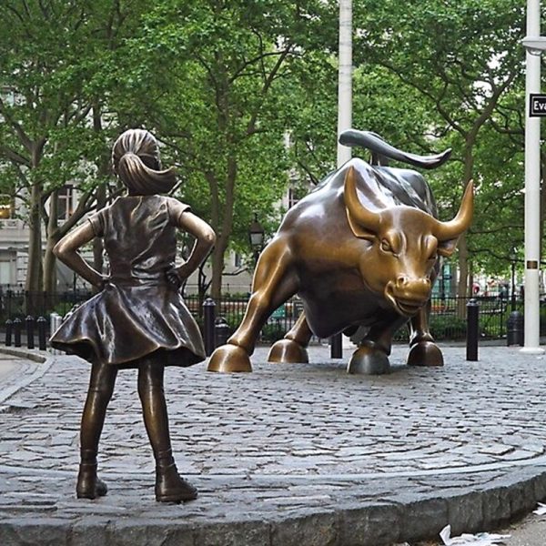 bronze Fearless Girl and Wall Street Bull Sculptures