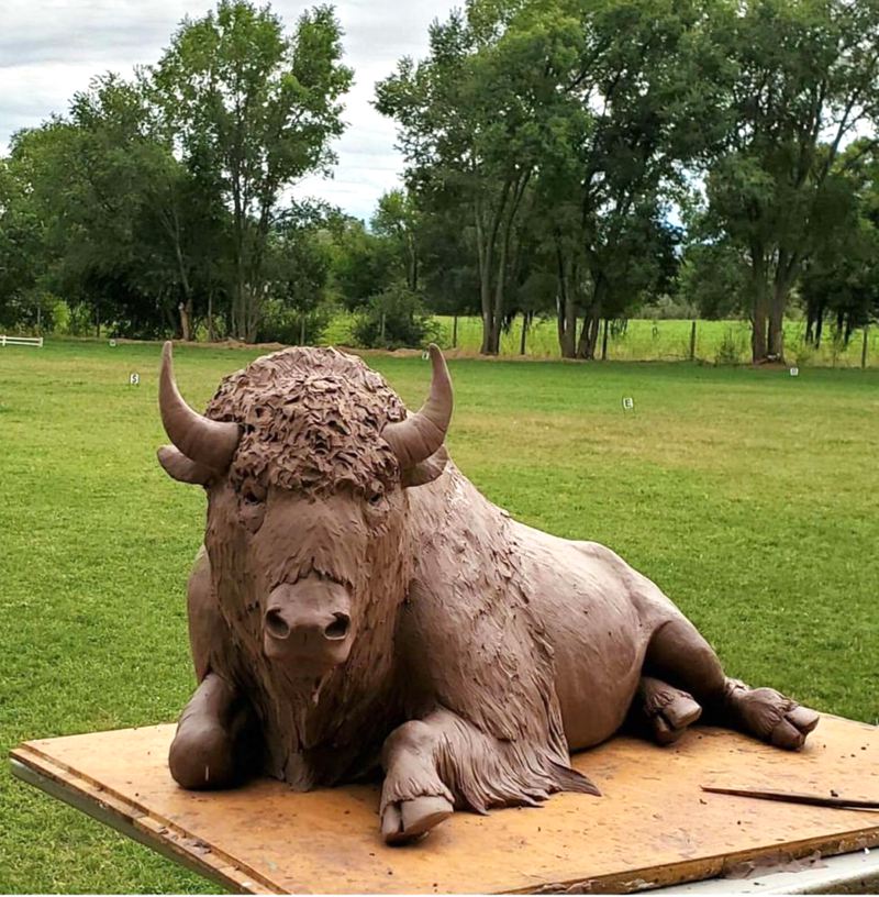 large bronze bison statue