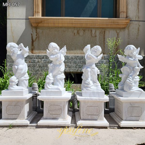 Hand-Carved White Marble Cherub Statue for Garden Decor