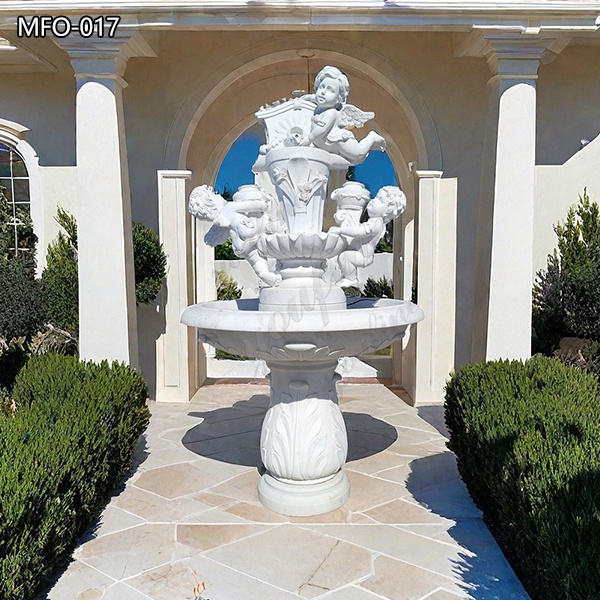 Three Cherub Statues Marble Garden Wall Fountain