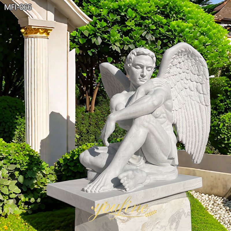 Marble Sitting Male Angel Statue for Garden Decor