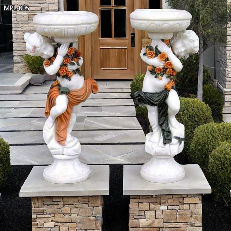 Natural Marble Boy and Girl Statue Flower Pot