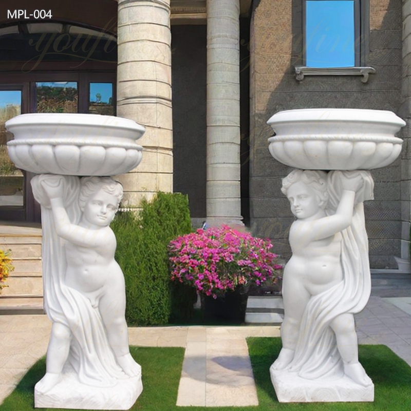 White Marble Boy Statue Planter for Outdoor