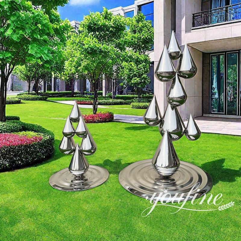 mirror polished stainless steel water drop sculpture for lawn decoration