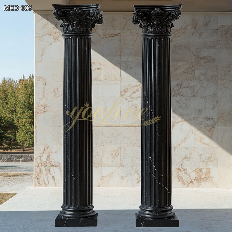 Antique Natural Black Marble Column for Front Porch