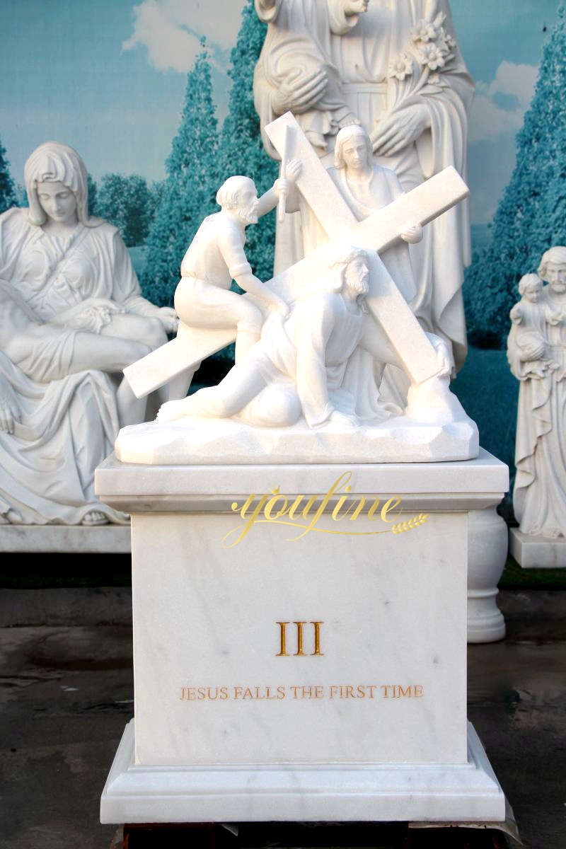 Jesus Falls the First Time white marble statue