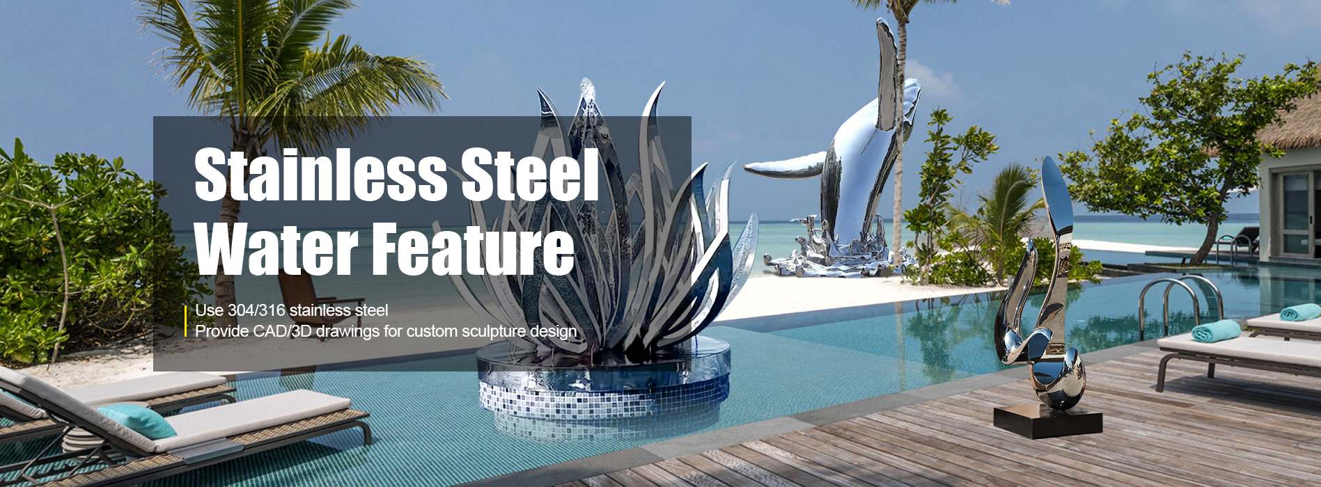 stainless steel water feature sculpture banner