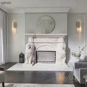 Hand Carved Marble Lion Fireplace Surround