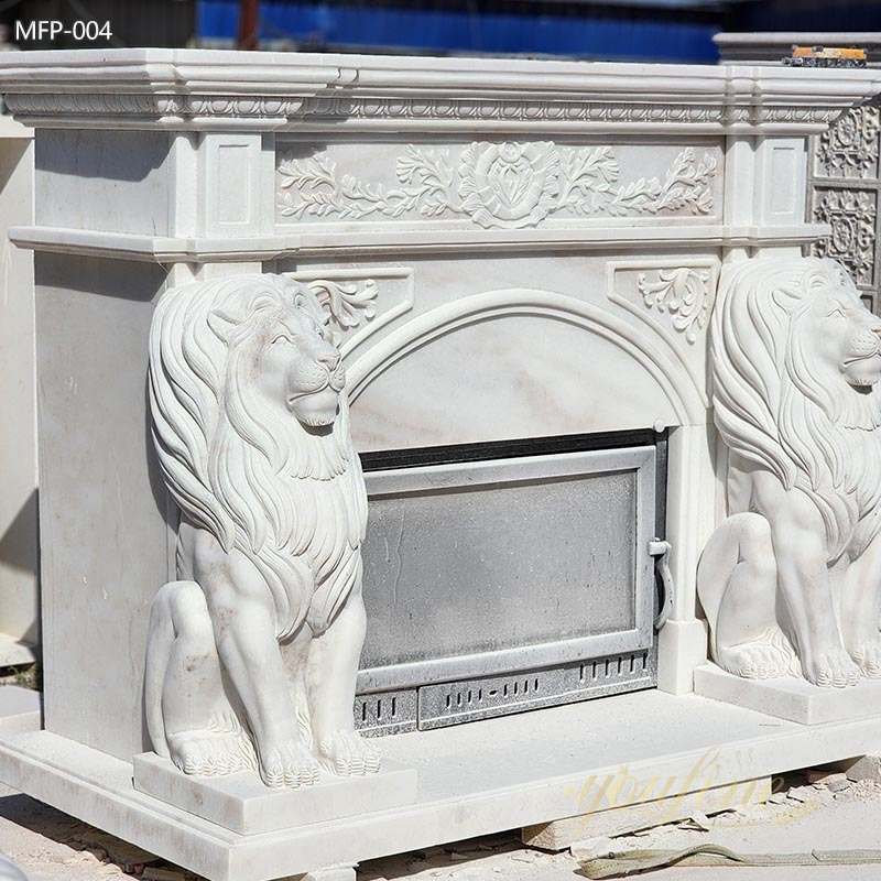 Hand Carved Marble Lion Fireplace Surround