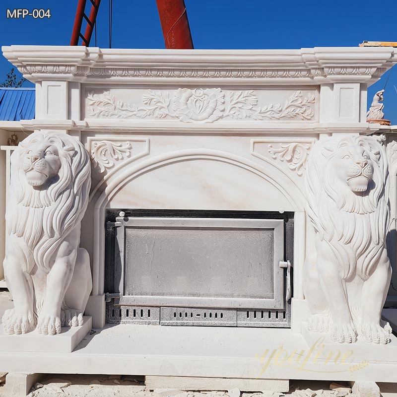 Hand Carved Marble Lion Fireplace Surround