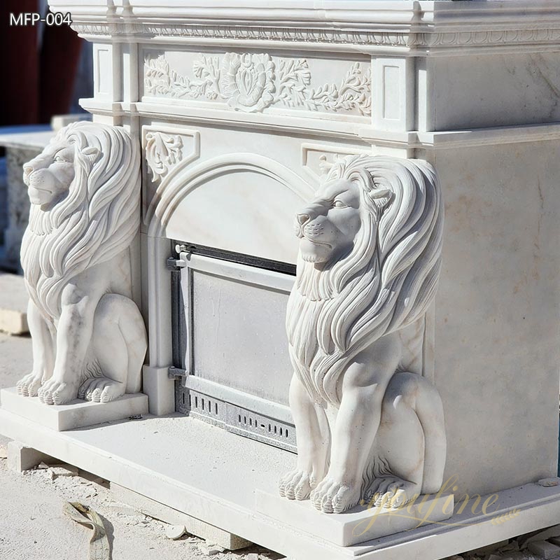 Hand Carved Marble Lion Fireplace Surround