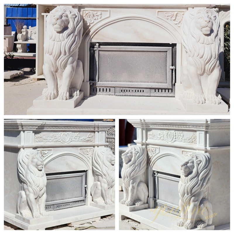 Hand Carved Marble Lion Fireplace Surround