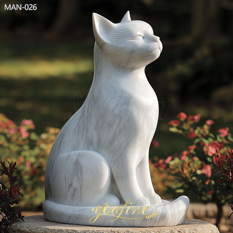 Marble Sitting Cat Sculpture for Garden Decor