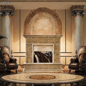 Unique Natural Marble Beige Fireplace Mantel