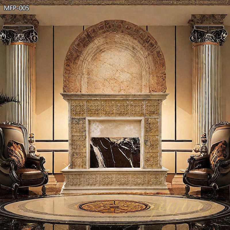 Unique Natural Marble Beige Fireplace Mantel