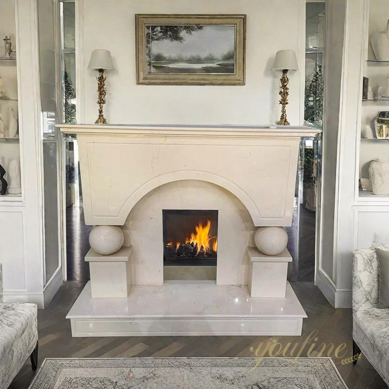 Unique Natural Marble Beige Fireplace Mantel