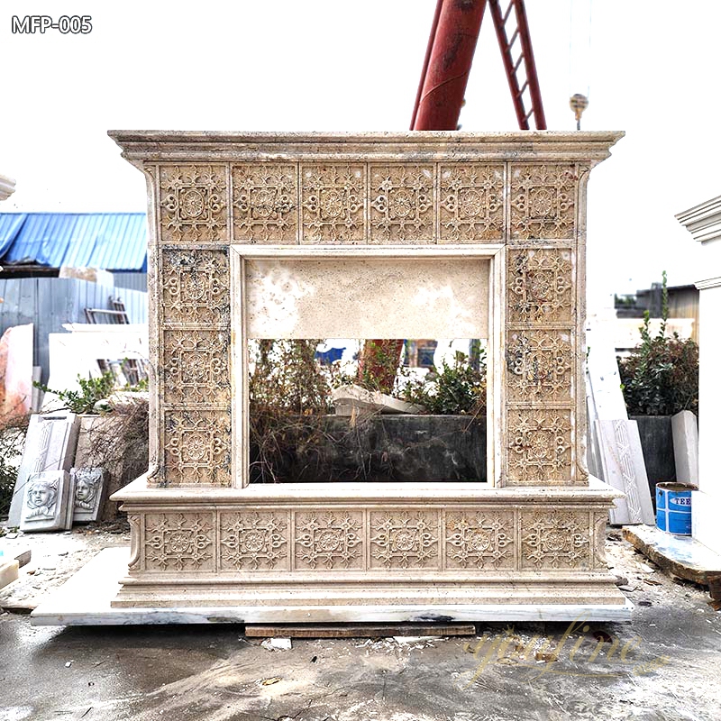 Unique Natural Marble Beige Fireplace Mantel