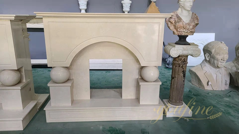 Unique Natural Marble Beige Fireplace Mantel