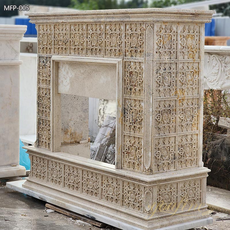 Unique Natural Marble Beige Fireplace Mantel