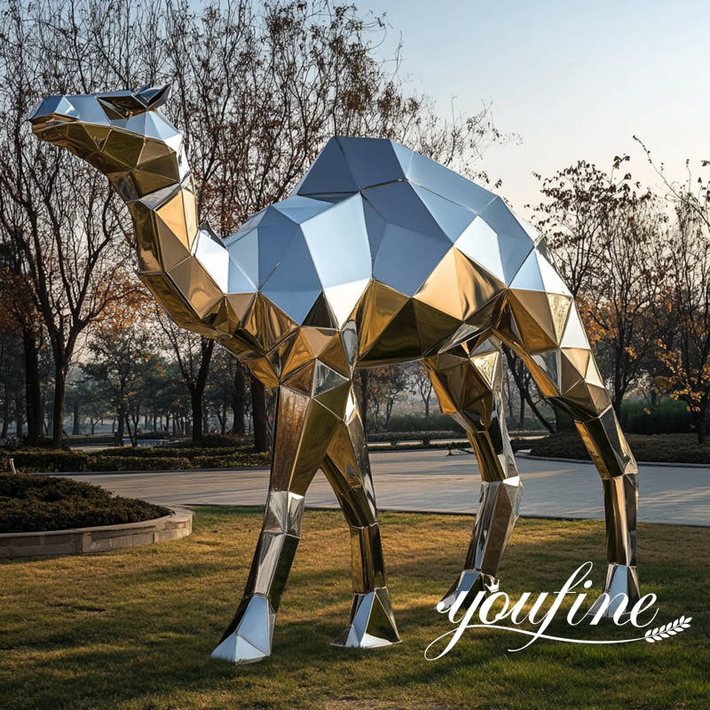 abstract stainless steel camel sculpture