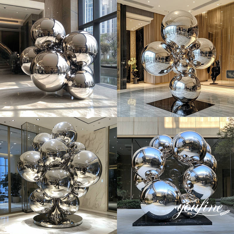 modern stainless steel spheres for interior lobby decor