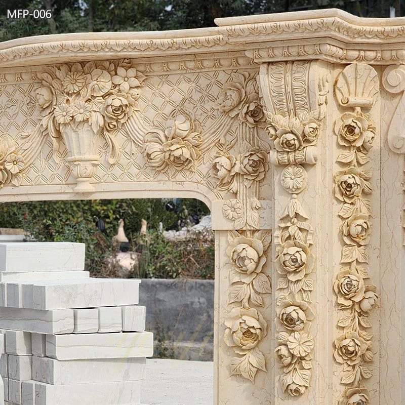 Hand Carved Marble Floral Fireplace Surround