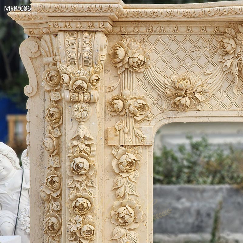 Hand Carved Marble Floral Fireplace Surround