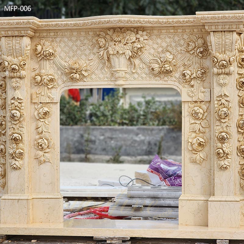 Hand Carved Marble Floral Fireplace Surround 