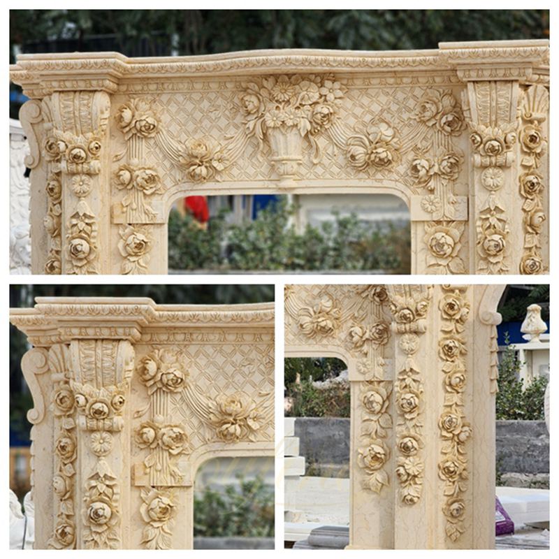 Hand Carved Marble Floral Fireplace Surround 