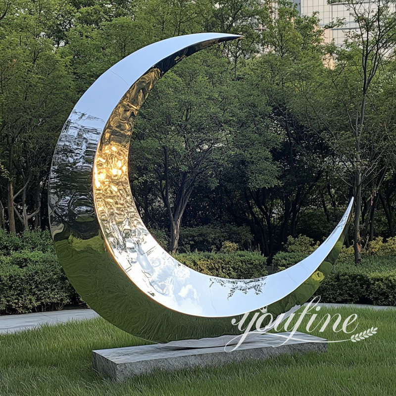 mirror polished crescent moon sculpture